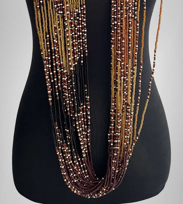 Original Abacus 24-Strand Traditional Zulu Hand-Beaded Necklace  299g  Amber, White, Brown