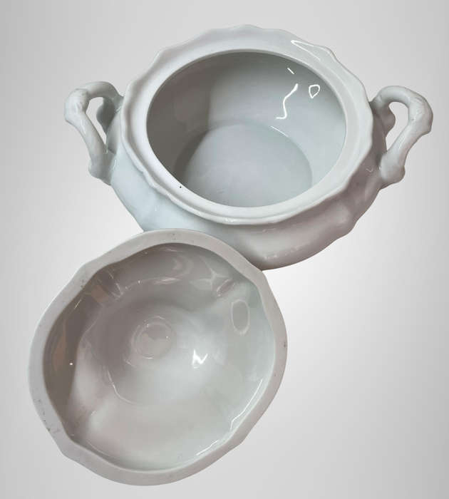 Elegant White Tureen, Gravy Boat & Sugar Bowl Set  Unmarked  French Provincial & German Bavarian S