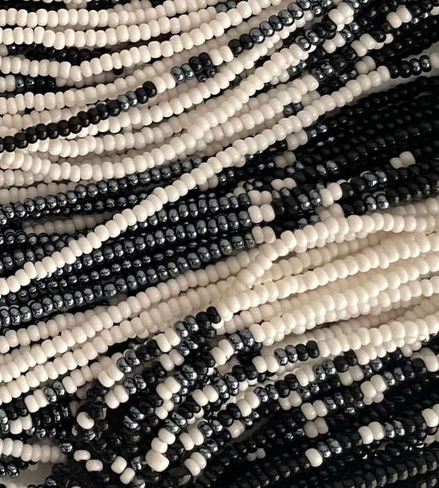 Original Abacus 34-Strand Traditional Zulu Hand-Beaded Necklace  427g  Black, White & Steel Grey