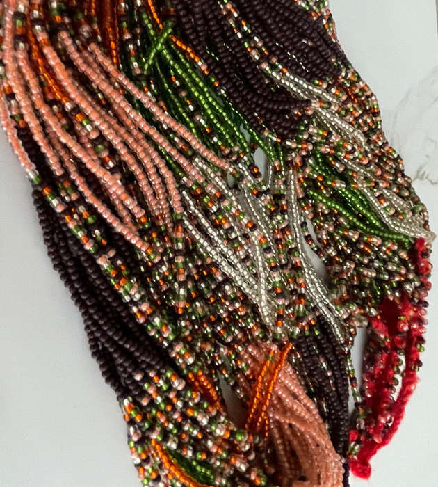 Original Abacus 32-Strand Traditional Zulu Hand-Beaded Necklace  366g  Red, Green, Orange, Brown