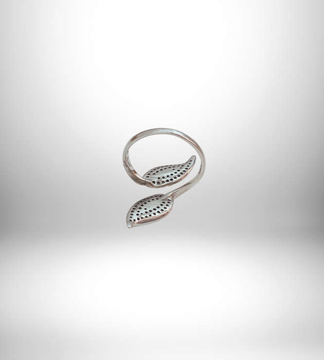 925 Sterling Silver CZ Pave Foglia Leaf Adjustable Statement Ring - Size T