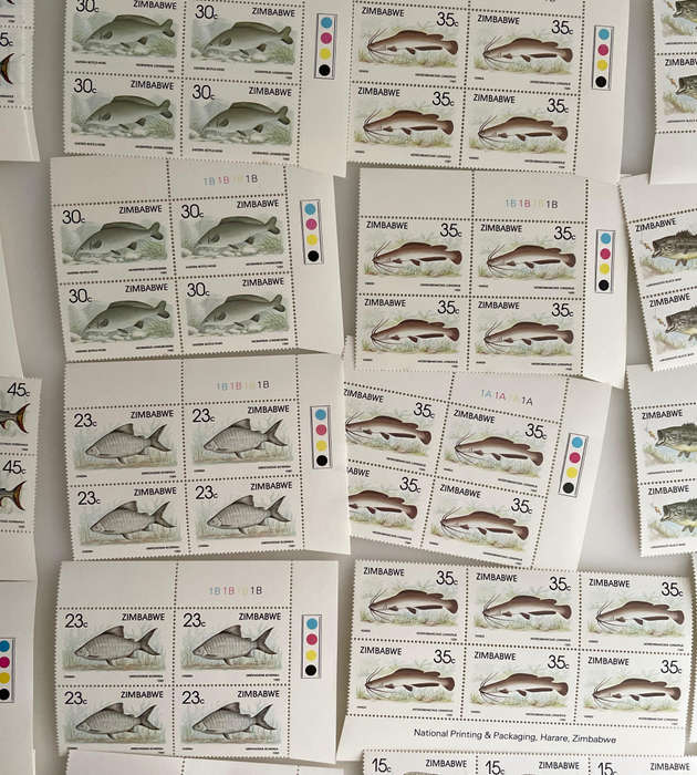 1989 Zimbabwe Fish Stamp Sheets  6 Denominations  Full Sets  234 MNH Stamps