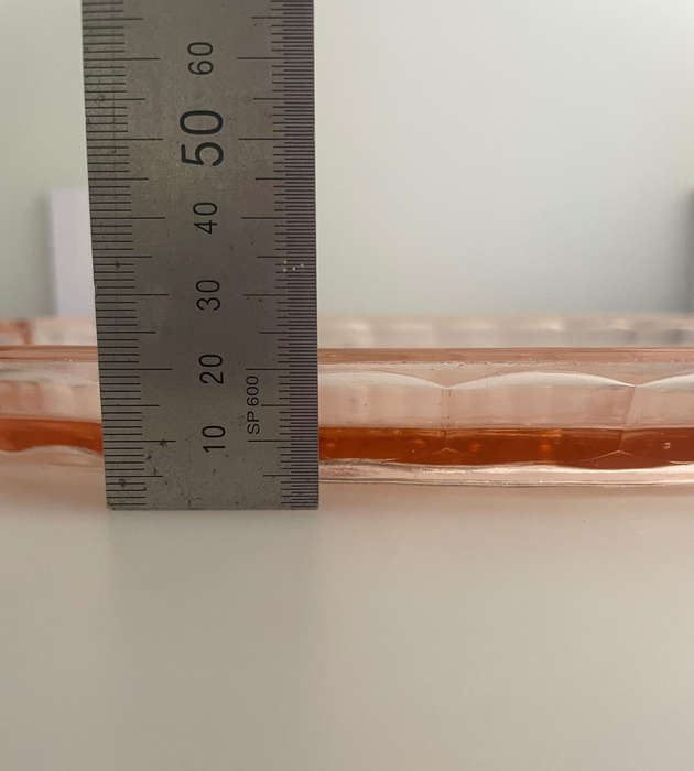 Vintage Art Deco Walther & Söhne "Waltraut" Brush Tray  Pattern 45533  Salmon Pink Pressed Glass