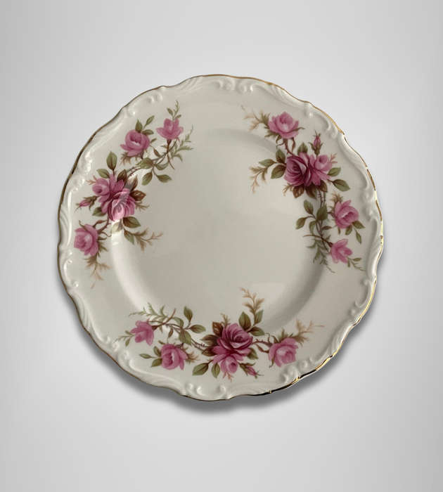Royal Albert "Romance" Saucer Sized Bread & Butter Plate  Pink Roses, Gold Trim  Very Rare