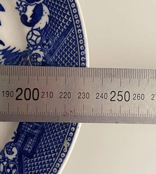 Pair of Vintage Flow Blue Dinner Plates  Made in Occupied Japan, 23.4cm (One with Large Chip)