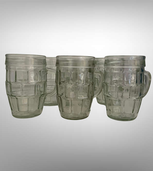 6-Piece Vintage Traditional Glass Barrel Mugs | Small Beer Mug Size | Nostalgic South African Mustar
