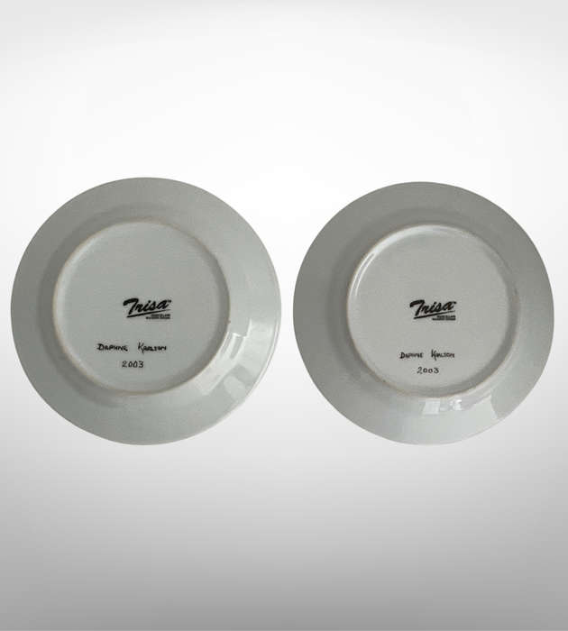 Set of 2 Hand-Painted Butterfly Side Plate Sized Wall Décor Plates by Daphne Karlson (2003)