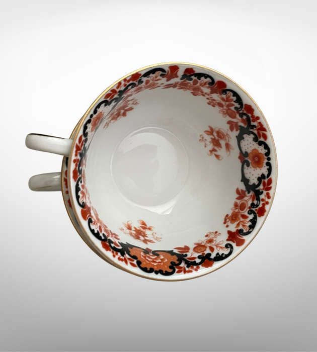 Antique PSAG Schönwald Black & Orange Porcelain Cup & Saucer Set, 1911-1927, Gold Trim- German