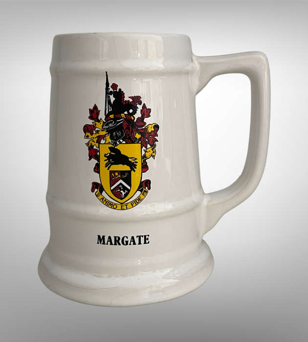 Vintage Margate Town Crest Ceramic Beer Mug  Animo et Fide Motto  Heraldic Collectable  Used Co