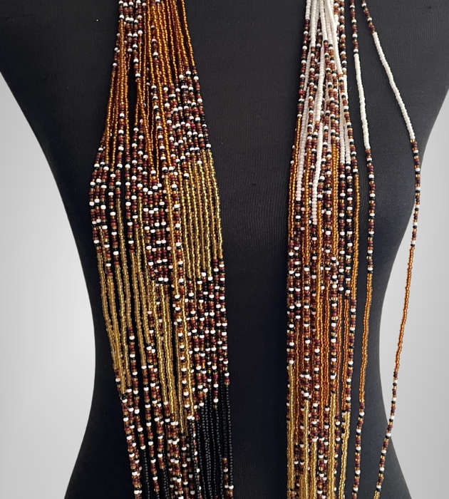 Original Abacus 24-Strand Traditional Zulu Hand-Beaded Necklace  299g  Amber, White, Brown