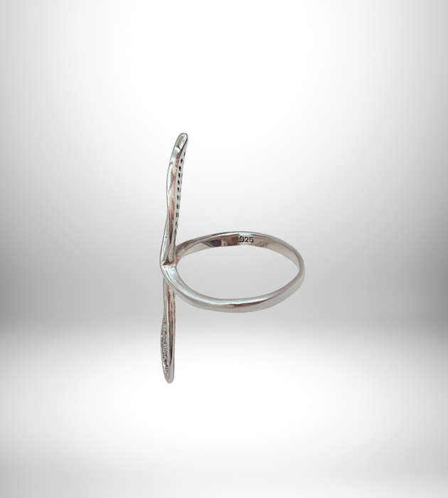 925 Sterling Silver CZ Pave Foglia Leaf Adjustable Statement Ring - Size T