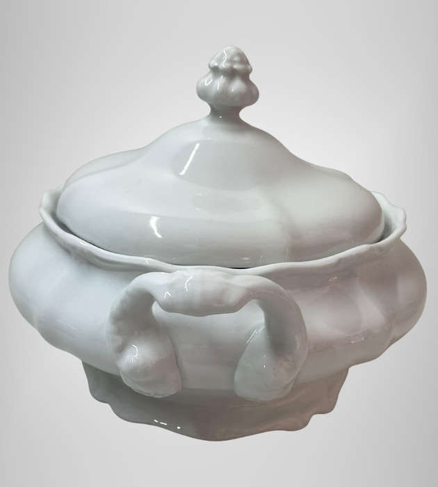 Elegant White Tureen, Gravy Boat & Sugar Bowl Set  Unmarked  French Provincial & German Bavarian S