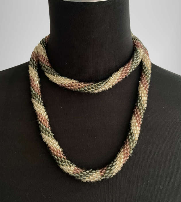 Original Abacus  Natural Pink, Grey and White Iridescent Tones  Handmade Beaded Necklace