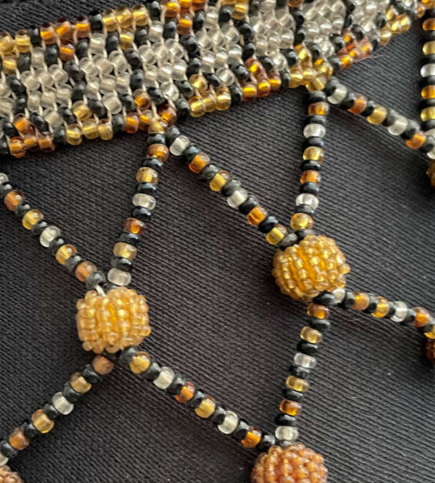 Handmade Traditional African Beaded Necklace  Amber, Gold & Black  24cm Folded  68g  Stock Code