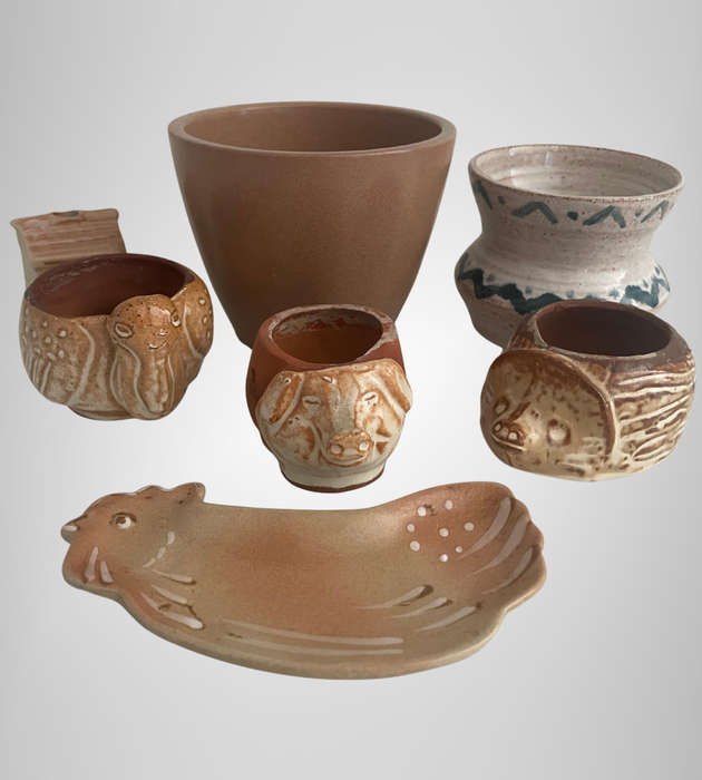 Lot of 7 Studio & Handmade Pottery Items  Sun Pot Succulent Planters