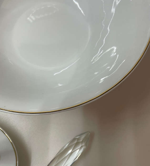 Rare 1960s Italian White & Gold Porcelain Serving Set by Bellini  Set of 5 + Crystal Fork