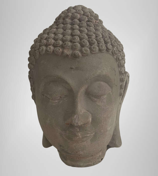 Heavy Cement Buddha Head Statue  175mm  Unpainted Vintage Look  Minor Wear