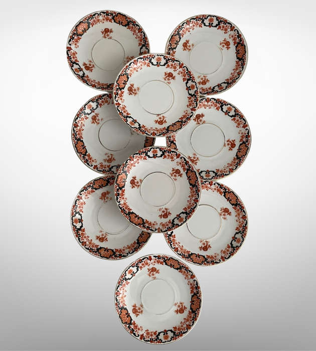 Antique PSAG Schönwald Black & Orange Porcelain Cup & Saucer Set, 1911-1927, Gold Trim- German