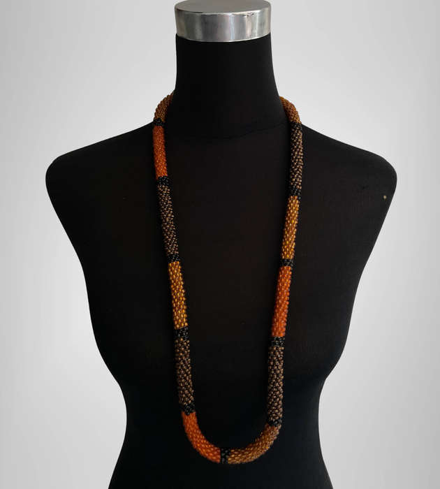 Amber Orange and Brown Tubular Beaded Necklace  Original Abacus  119g  48cm Folded