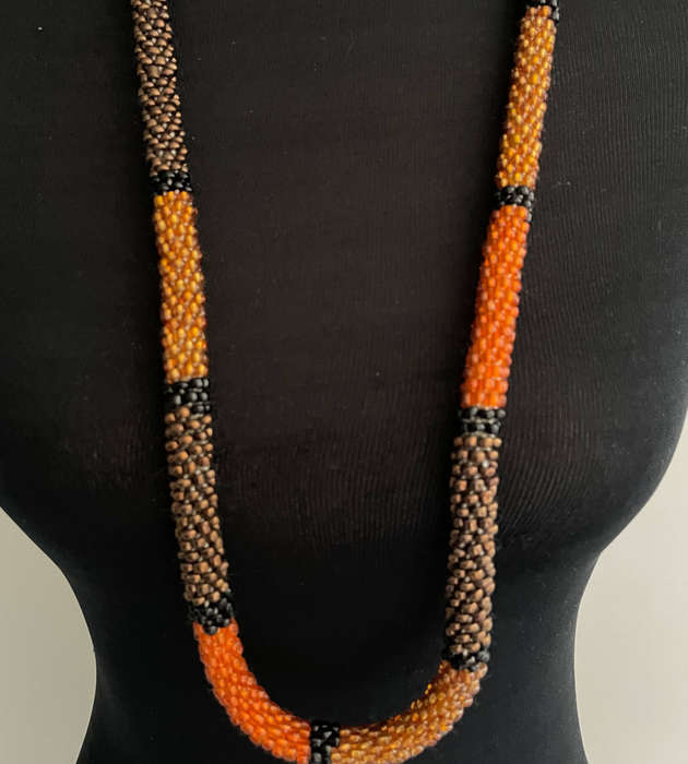 Amber Orange and Brown Tubular Beaded Necklace  Original Abacus  119g  48cm Folded