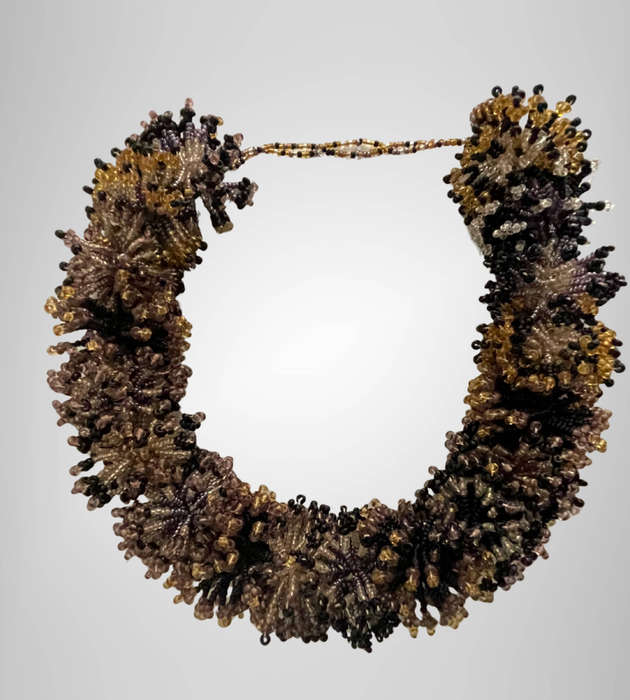 Statement Beaded Choker  Black, Gunmetal Gray, Amber Yellow  161g  Fits Neck up to 43cm