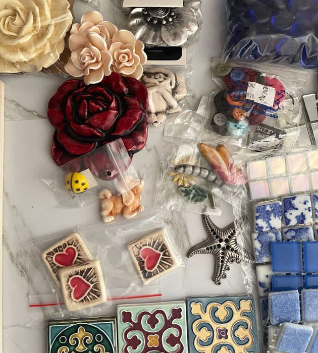 Lot of Over 70 Mosaic Squares with 12 Holders + Tools & 4 Mosaic Books  Used Condition