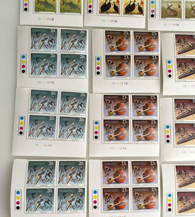 1990 Zimbabwe Definitive Stamps  18 Denominations  Wildlife & Culture  216 MNH Blocks