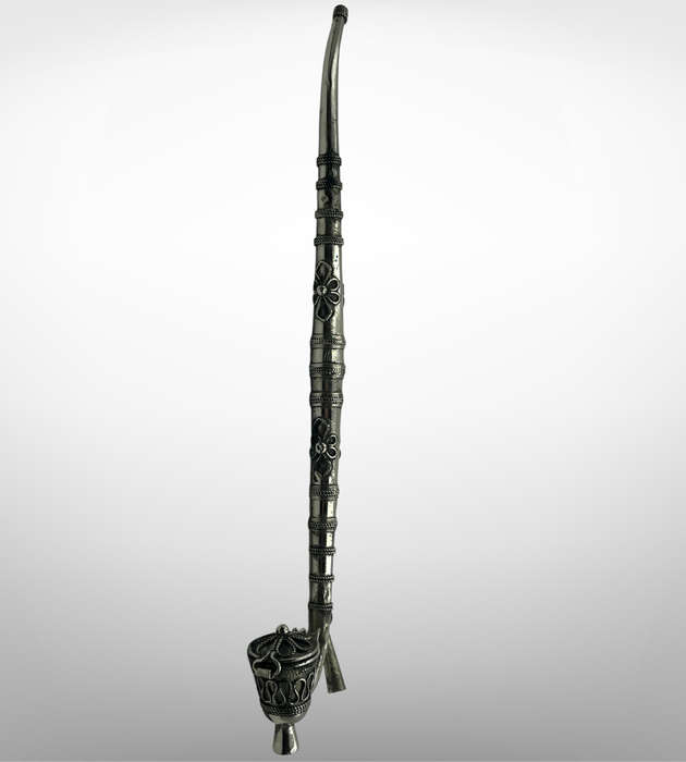 Vintage Chinese Paktong Smoking Pipe  Circa 1960s  Ornate Hand-Etched Design