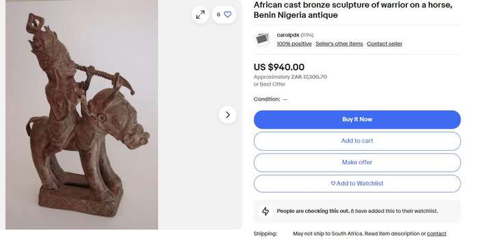 Rare Antique Benin Bronze Warrior on Horse | African Tribal Art | Cavalier Sculpture