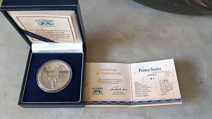 Mint Condition Protea Series Cricket 2003 R1 Sterling Silver Coin