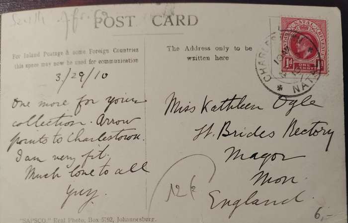 Vintage Post card - Volksrust with Majuba in distance (used - 1910)