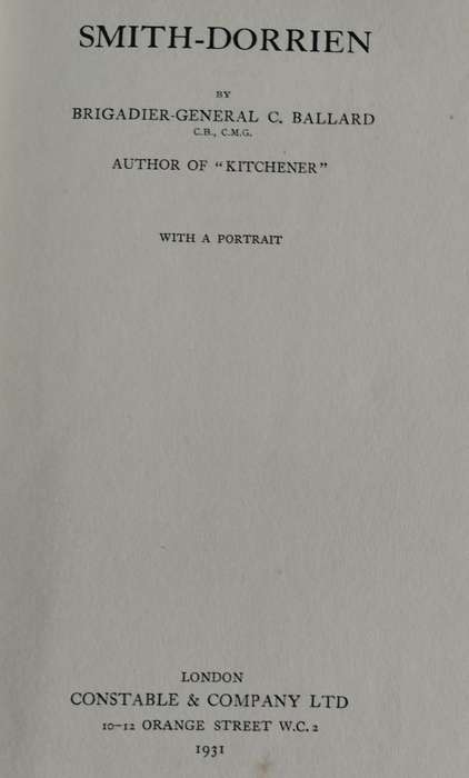 Smith-Dorrien (Ballard - 1931) - No dust jacket