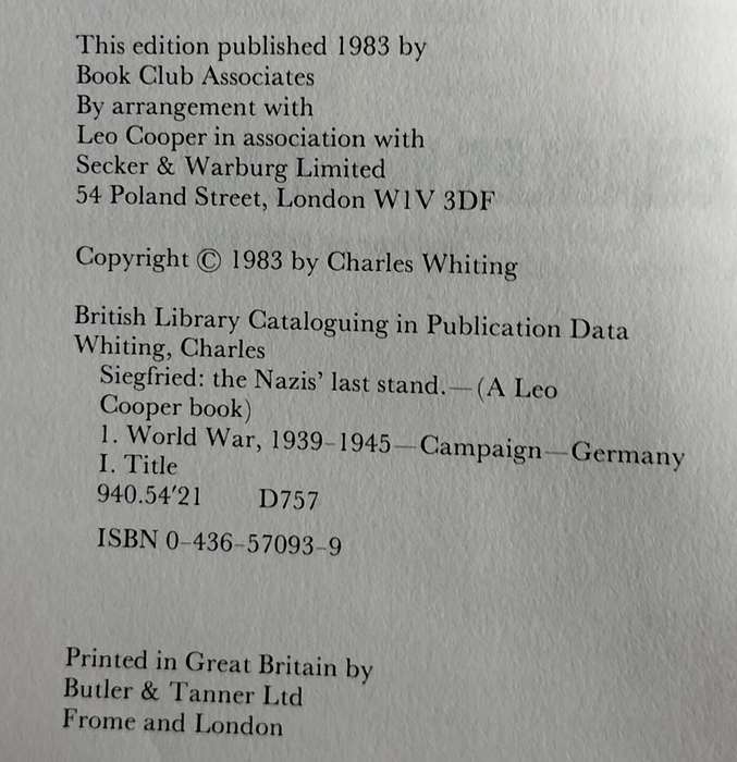 Siegfried - The Nazi's last stand (Whiting - 1983)