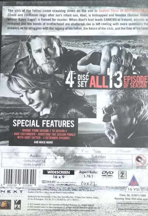 DVD - Sons of Anarchy - Season 3 set (4 discs)