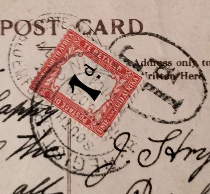 Winkelspruit cancellation plus postage due stamp (1909)
