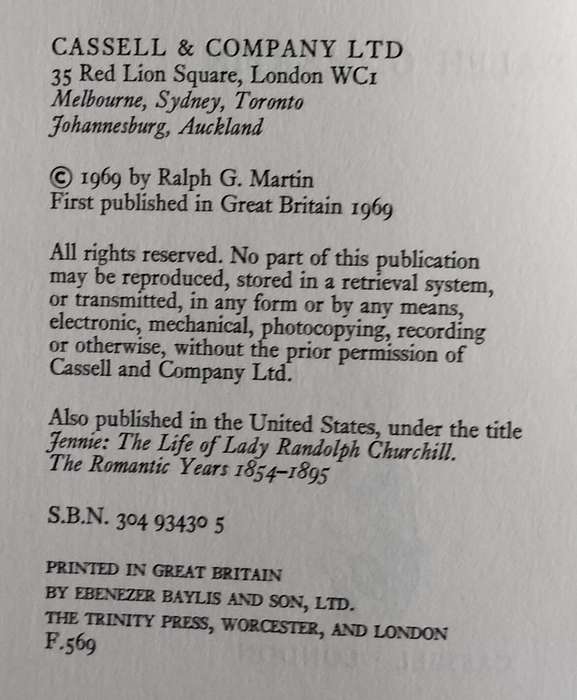 Lady Randolph Churchill - A Biography 1854 - 1895 (Martin - 1969)