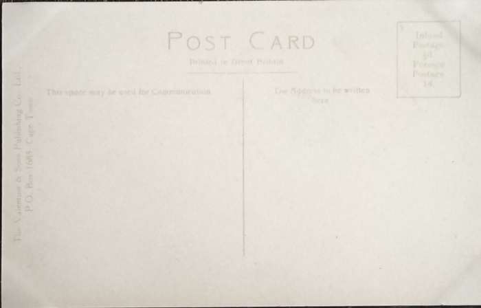 Antique Post card - Cape Town - Devils peak, Table Mountain and Lions head showing steamer leaving