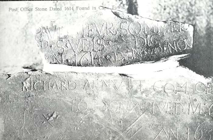 Antique Post Cards - South Africa - Post office stone dated 1614 found in Cape Town