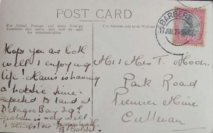 Vintage Post card - South Africa - Barberton