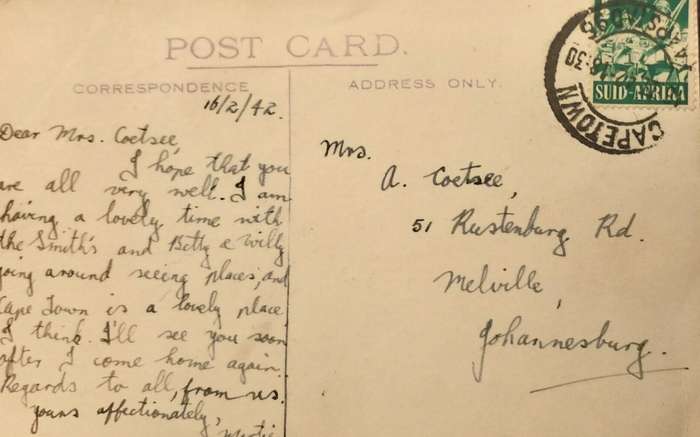 Vintage postcard - Devils Peak from Grootte Schuur, Summer House, Rondebosch (Used)