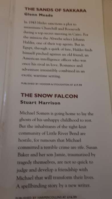 Books - Four condensed Books , Sands of Sakkara , Snow Falcon , Tripwire , Donor