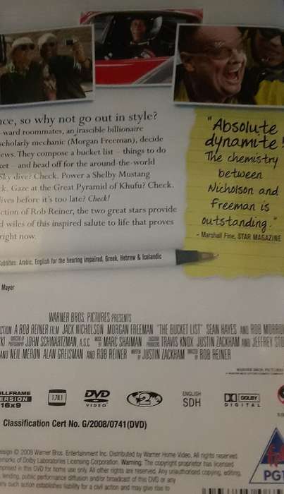 DVD Movie -  The Bucket List , Jack Nicholson , Morgan Freeman - good condition