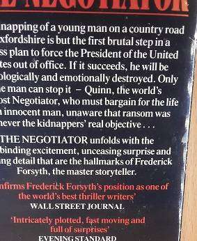 Books :  The Negotiator , Frederick Forsyth  ( paperback )