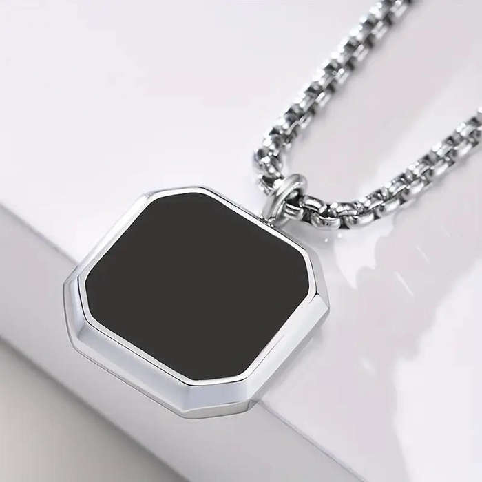 Stainless steel hexagon necklace- Men's black pendant chain  - Modern stainless steel jewellery