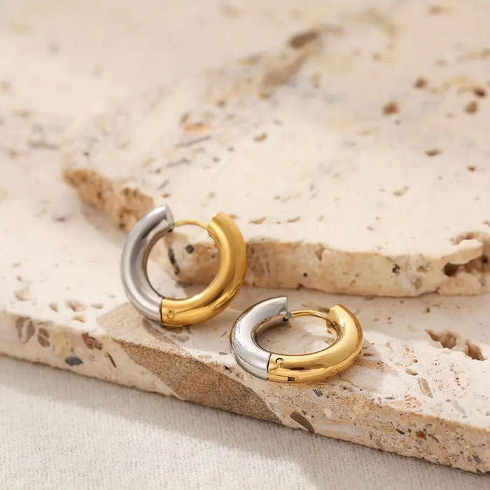 two tone stainless steel hoop earrings-fashion earrings for women-hypoallergenic nickel free earring