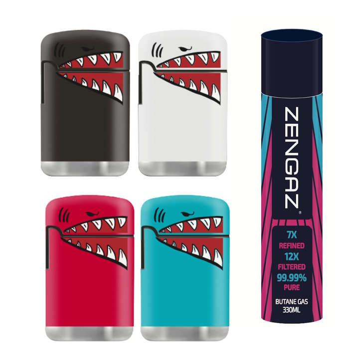 ZL 3 Mega Jet Flame Lighter SHARK 4 Pack & Zengaz 330 ML Gas