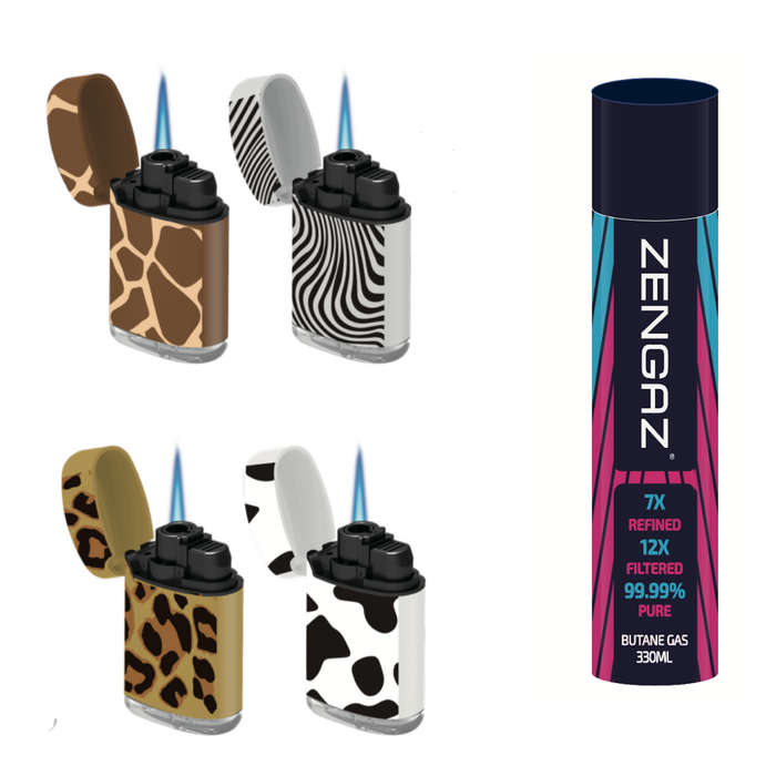 ZL 3 Mega Jet Flame Lighter SKIN 4 Pack & Zengaz 330 ML Gas