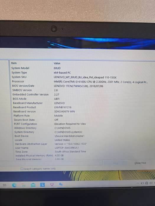 lenovo ideapad 110 80UD  corei3 6th generation