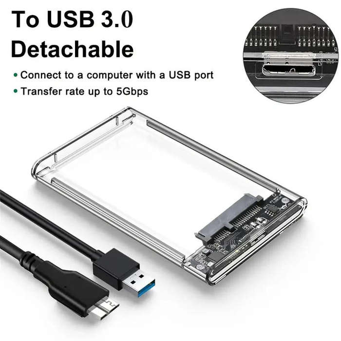 2.5" USB 3.0 SSD/HDD Enclosure  Transparent High-Speed SATA Case