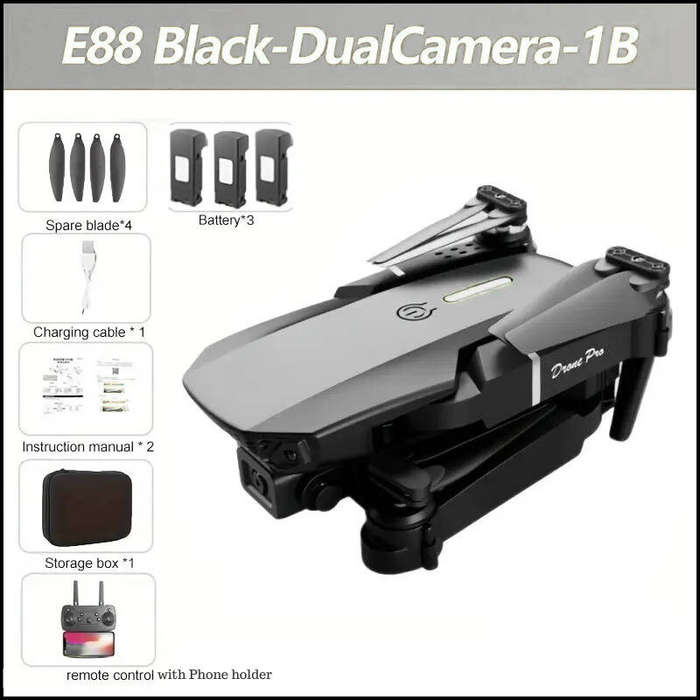 E88 Foldable Training Drone with HD Camera + 3 Batteries Included